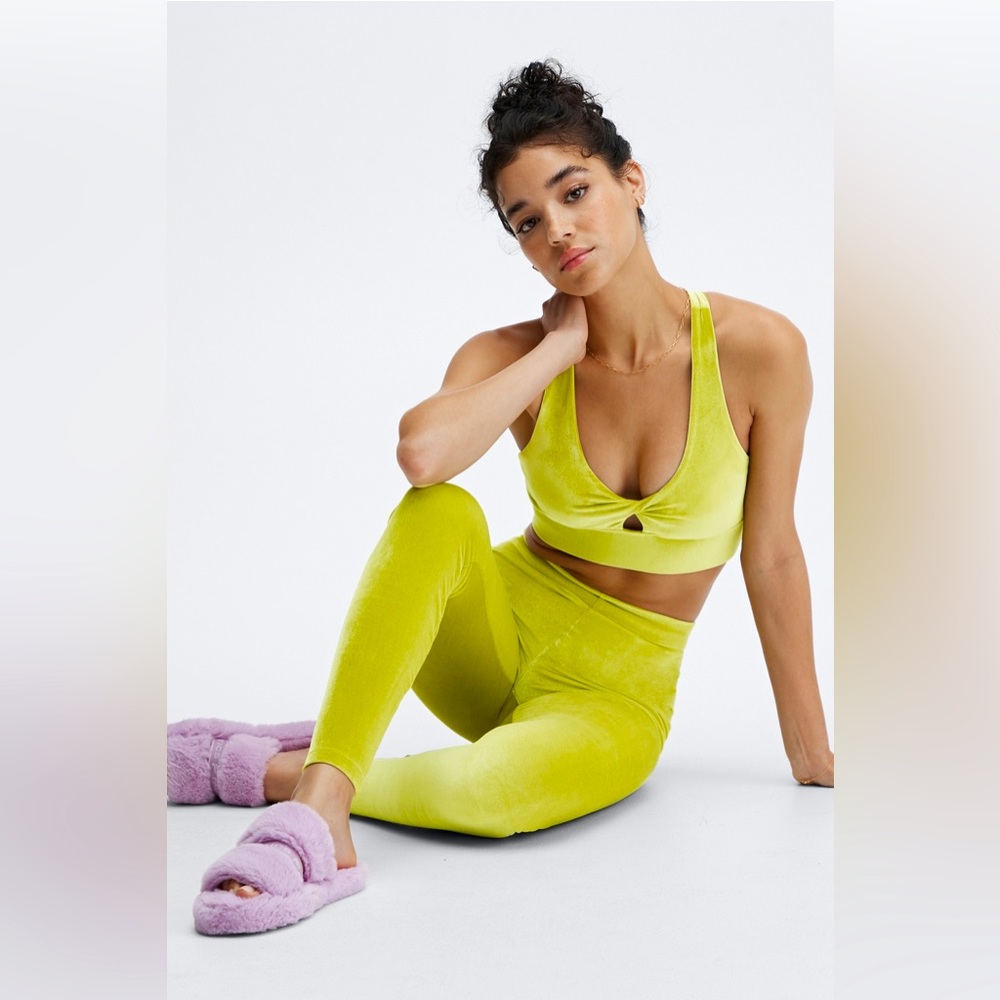 Green Velour two piece fabletics workout outfit